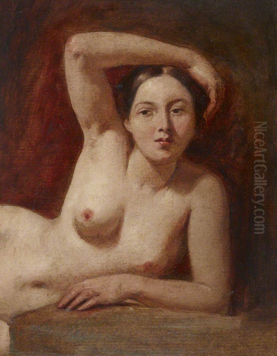 Half-figure of a Female Nude Reclining Oil Painting by William Etty