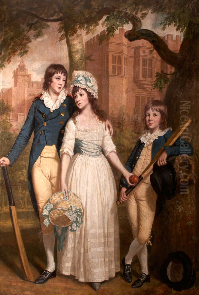 William, Mary Ann, and John De la Pole as Children (Sir William Templer Pole, 1782-1847, 7th Bt, Mary Ann Pole, b.1783, and John George Pole, 1787-1803) Oil Painting by unknown