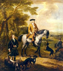 Gilbert Coventry, 4th Earl of Coventry (c.1688 - 1719) with Two Huntsmen in a Landscape