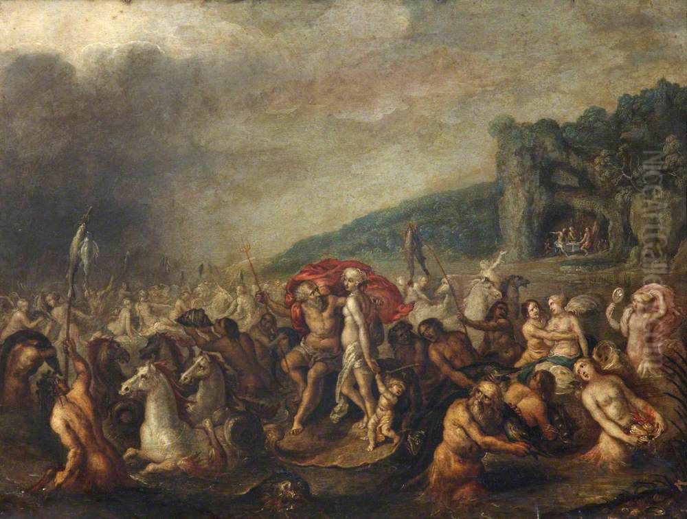 Triumph of Neptune and Amphitrite with Distant Figures feasting in a Cave Oil Painting by Frans Francken the Younger