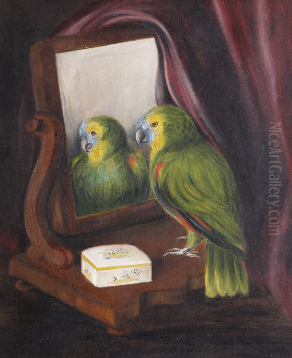 Miss Chichester's Parrot, 'Polly', in front of a Mirror Oil Painting by Rosalie Caroline Chichester