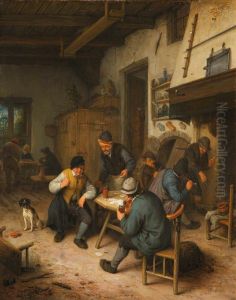 The Interior of an Inn with Peasants playing Cards