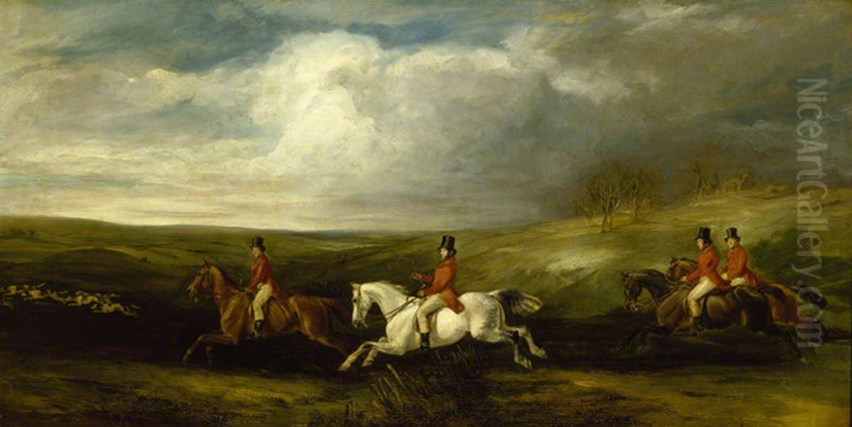 'Full Cry' (The Four Sons of Baron Nathan Mayer de Rothschild following Hounds) Oil Painting by Francis Grant