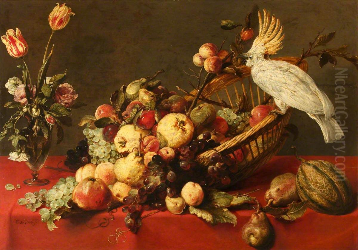 A Still Life with Fruit and a Cockatoo Oil Painting by Frans Snyders