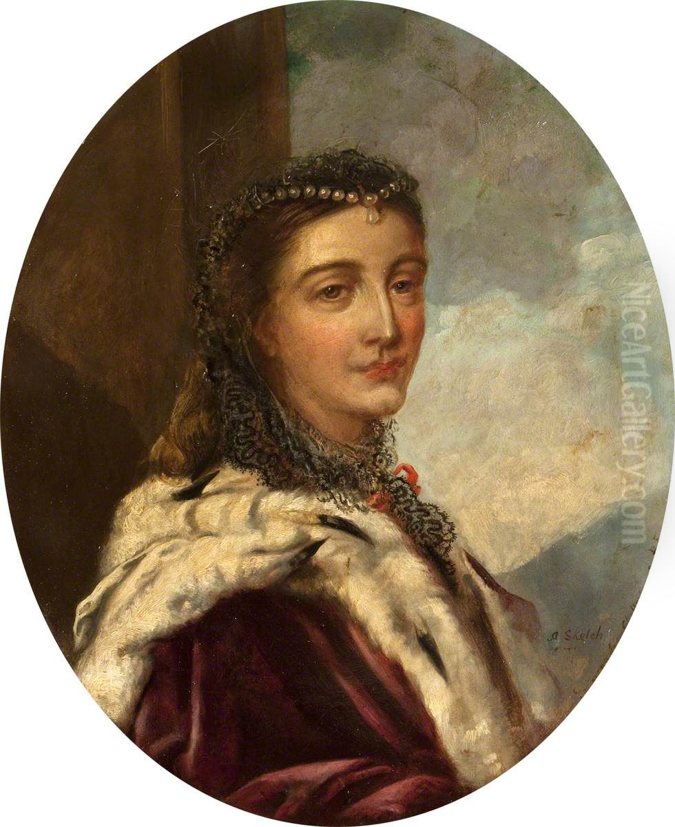 Henrietta Georgiana Marcia Lascelles Iremonger, Lady Chatterton (1806-1876), seated in an interior at Baddesley Clinton Oil Painting by Rebecca Dulcibella Orpen