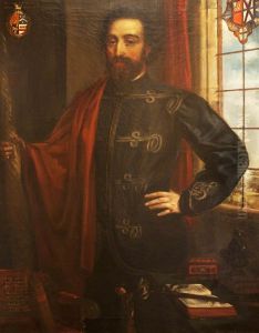 Captain Marmion Edward Ferrers (1813-1884) holding a Narwhal Horn