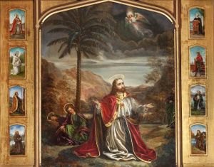 Christ in the Garden of Gethsemane surrounded by Eight Figures of Saints