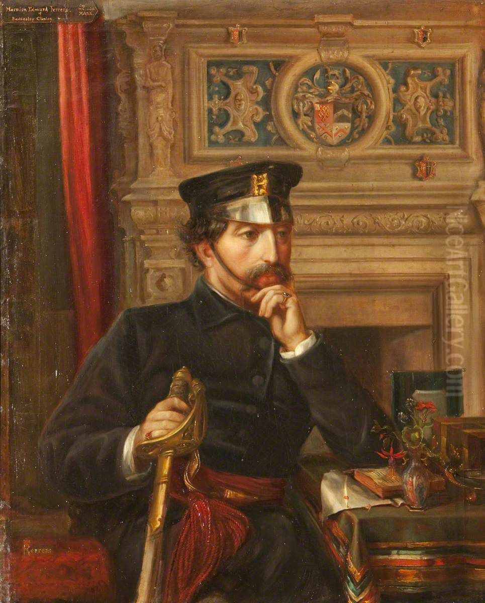 Captain Marmion Edward Ferrers in the uniform of the Warwickshire Militia Oil Painting by Rebecca Dulcibella Orpen