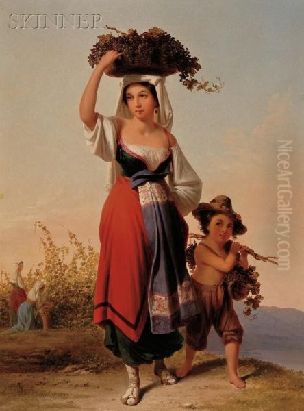 Grape Harvesters On The Campagna Oil Painting by John Gadsby Chapman