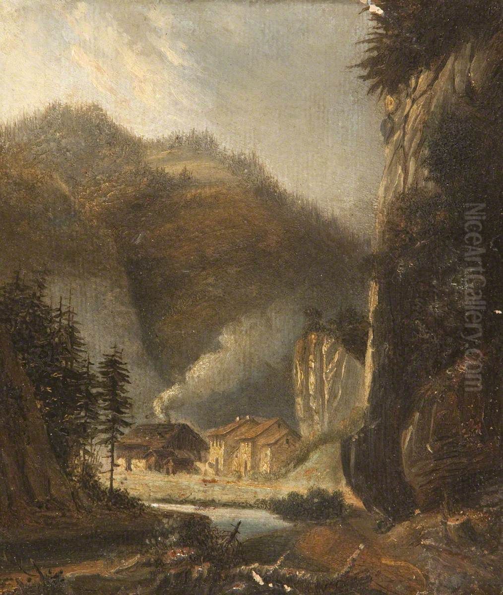 Subalpine Valley with a Village below Oil Painting by Georgiana Chatterton