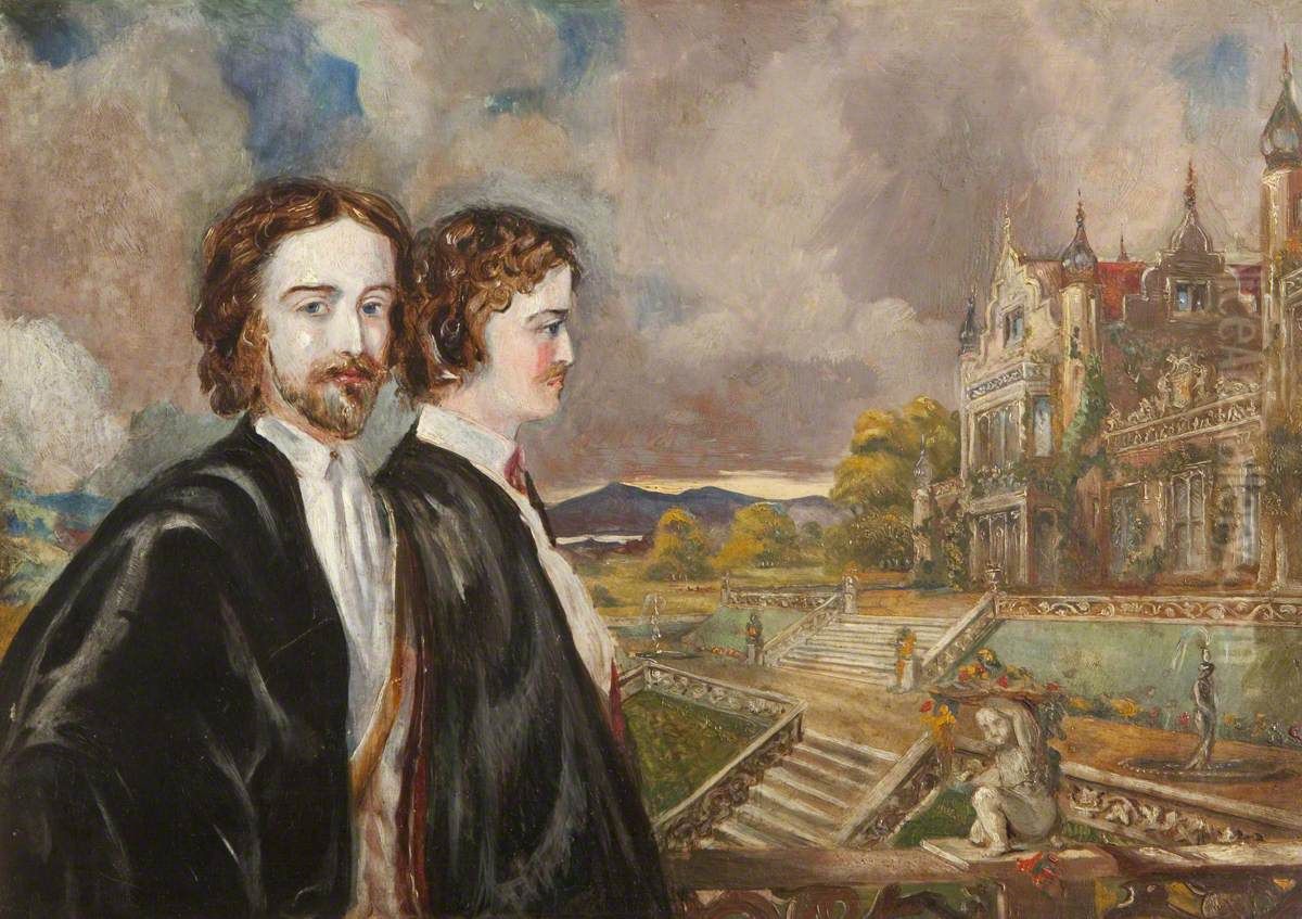 Edward Heneage Dering (1826-1892) and Marmion Edward Ferrers (1813-1884), in the grounds of a Victorian country house Oil Painting by Rebecca Dulcibella Orpen