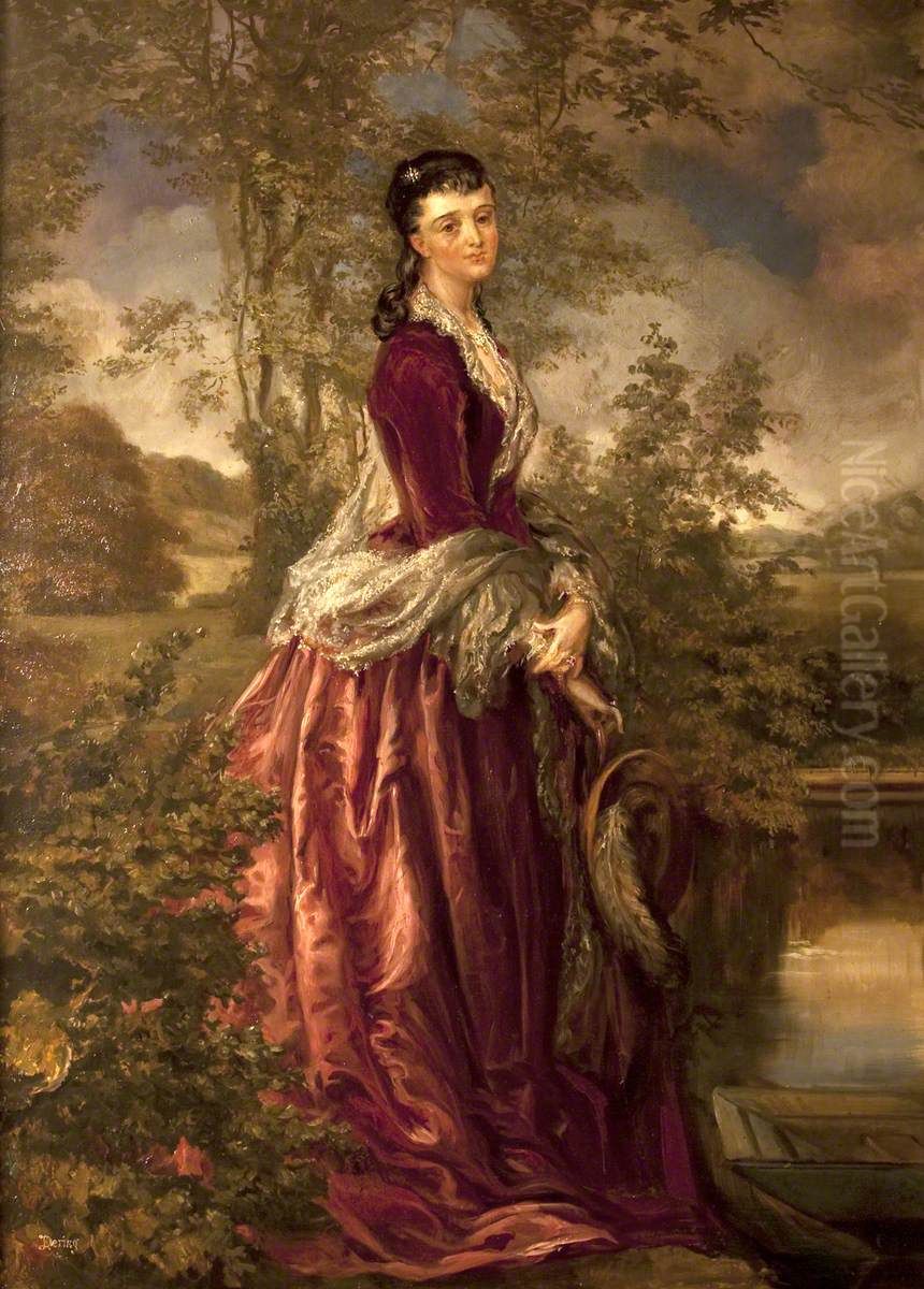 The Hon. Beatrice Mary Petre, Mrs Henry Ferrers Ferrers (1858-1930), standing in a rural landscape Oil Painting by Rebecca Dulcibella Orpen