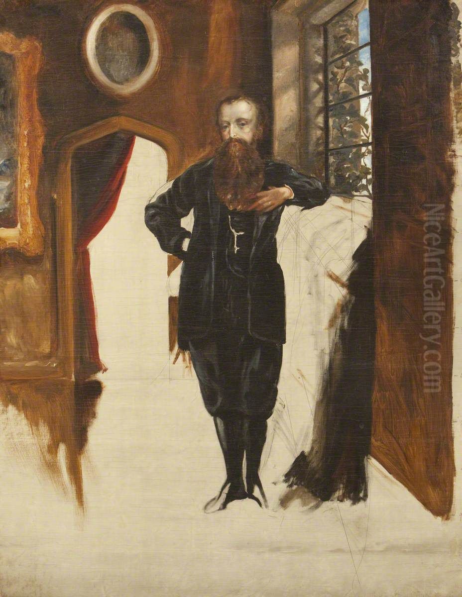 Edward Heneage Dering (1826-1892) standing in an interior at Baddesley Clinton Oil Painting by Rebecca Dulcibella Orpen