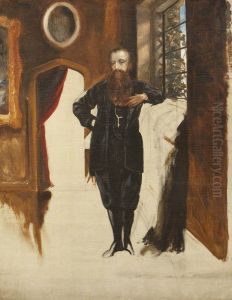 Edward Heneage Dering (1826-1892) standing in an interior at Baddesley Clinton