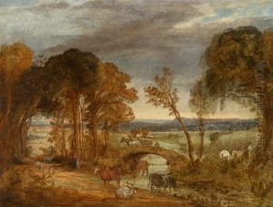 River Landscape with Bridge, Figures and Cattle
