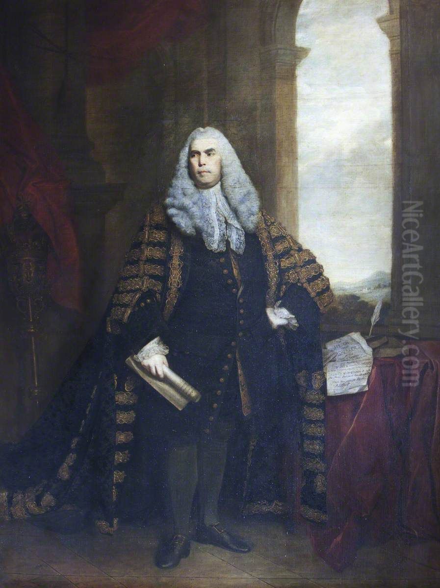 The Hon. Sir John Cust, 3rd Bt of Pinchbeck and 6th Bt of Humby (1718-1770) in Speaker's Robes Oil Painting by Of Sir Joshua Reynolds