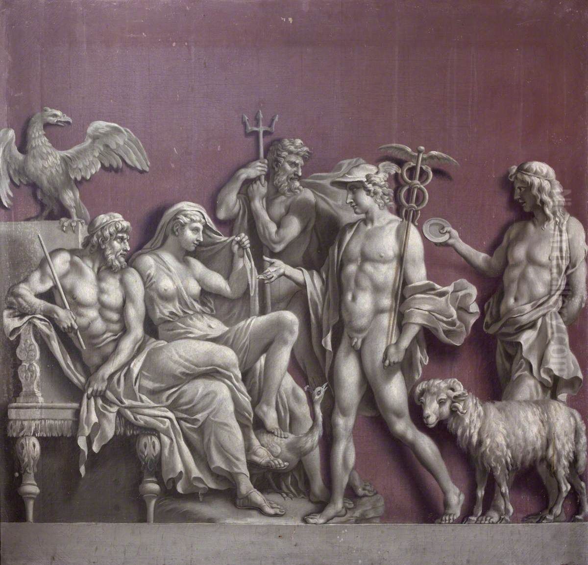 Mercury delivering a Message to Jupiter and Juno with Neptune in attendance (from an Antique Relief in the Museo Angelonio) Oil Painting by Francis Hayman
