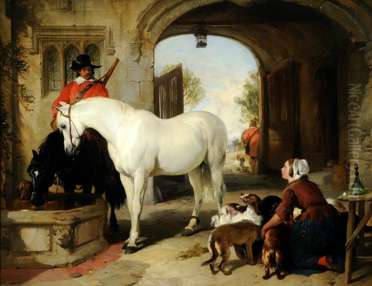 Horses Watering Oil Painting by Sir Edwin Henry Landseer