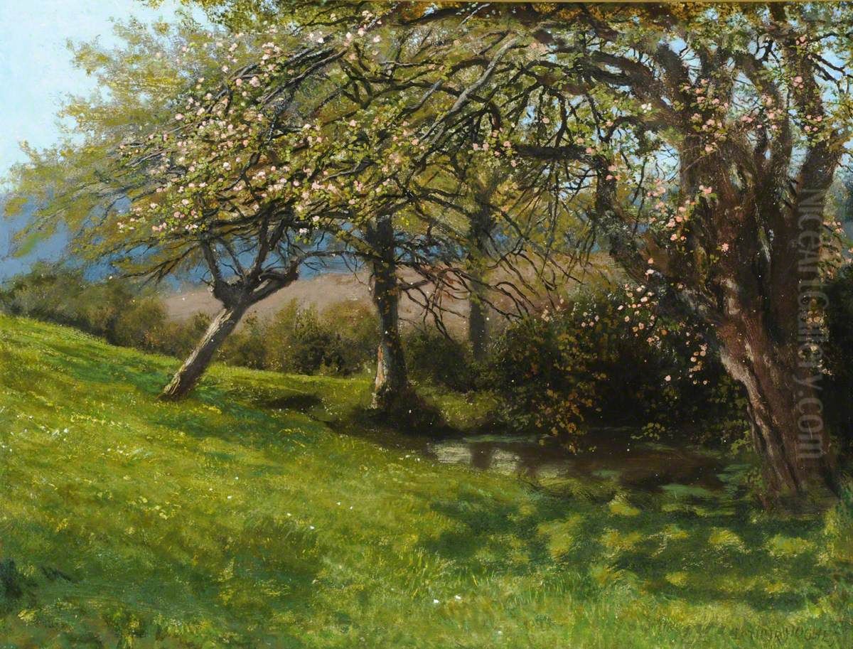 Burghfield Orchard, near Reading Oil Painting by Arthur Hughes