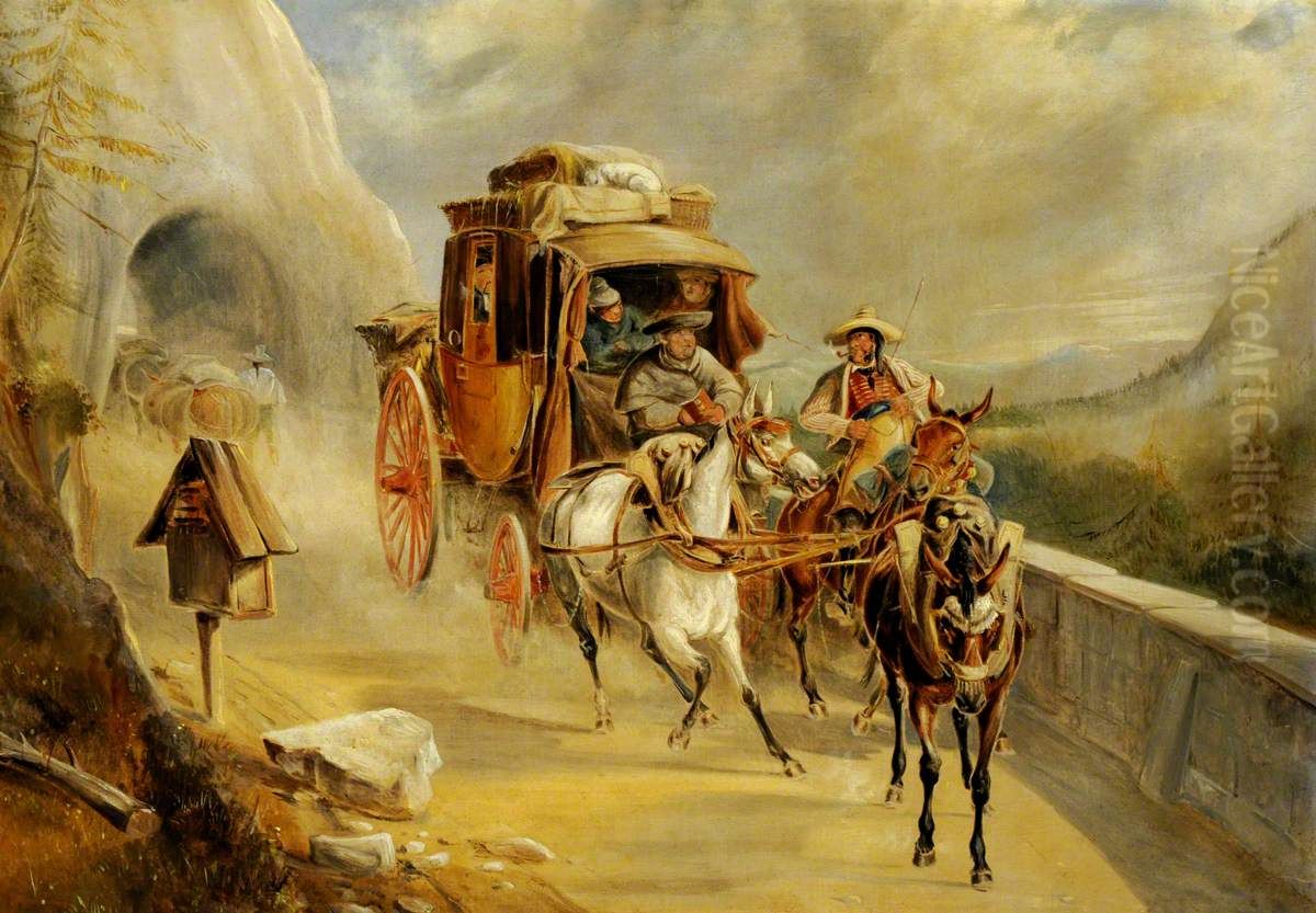 A Coach Scene on a Mountain Road Oil Painting by Charles Cooper Henderson