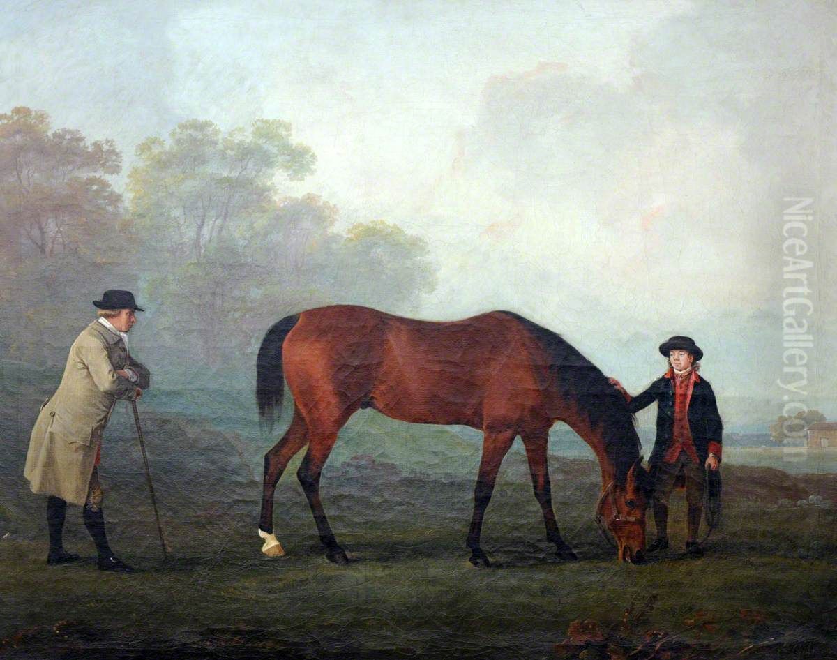 'Furiband', with his Owner, Sir Henry 'Harry' Harpur, 6th Bt (1739-1789) and a Groom Oil Painting by Sawrey Gilpin