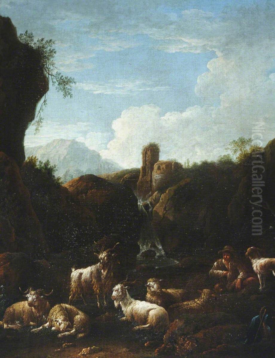 A Goatherd and his Flock Oil Painting by Philipp Peter Roos