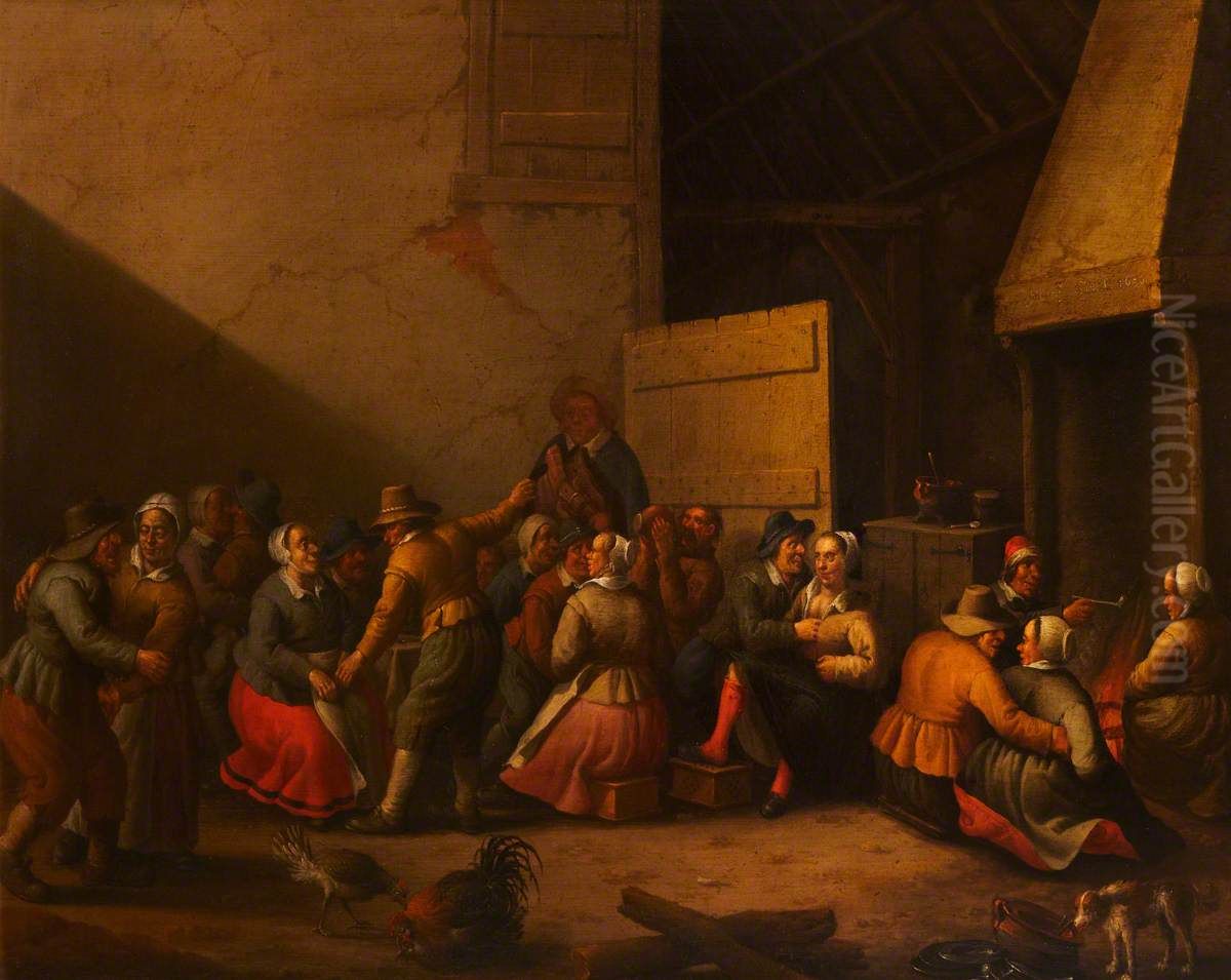 Peasants carousing in a Barn Oil Painting by Joost Cornelisz Droochsloot