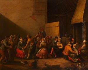 Peasants carousing in a Barn