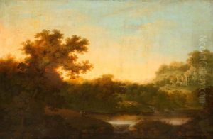 River Landscape, with Fisherman, and distant Ruins of an Abbey