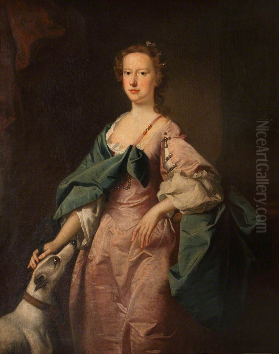 Elizabeth Hancock, Mrs Henry IV Jones (1709/10-1784) with a Greyhound Oil Painting by Thomas Hudson