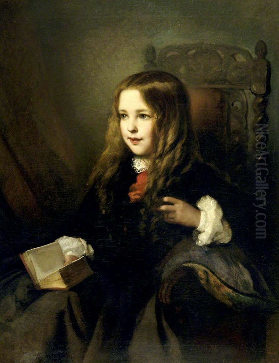 Laura Beatrice Elton, Mrs George Gibbs (1842-1911), as a young girl Oil Painting by Albert Ludovici, Sr.