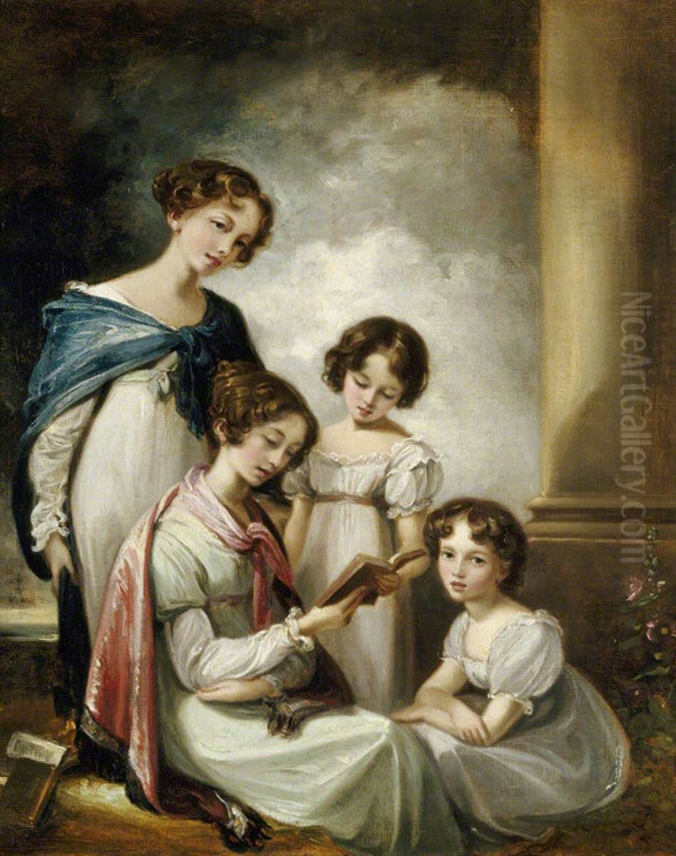 Caroline Lucy Elton (1809-1882), Lucy Caroline Elton (1809-1888), Catherine Maria Elton (1814-1876) and Maria Catherine Elton (1814-1899) Oil Painting by Thomas Barker