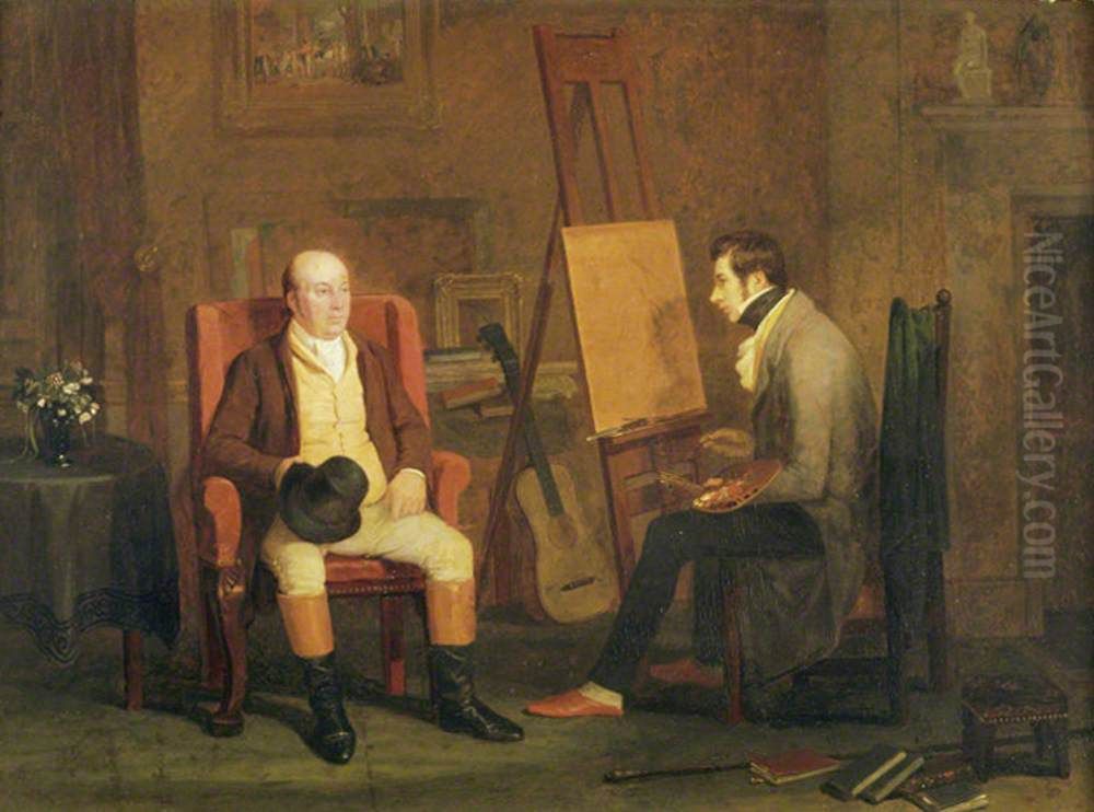 Edward Villiers Rippingille (1798-1859) painting a Portrait Oil Painting by Edward Villiers Rippingille