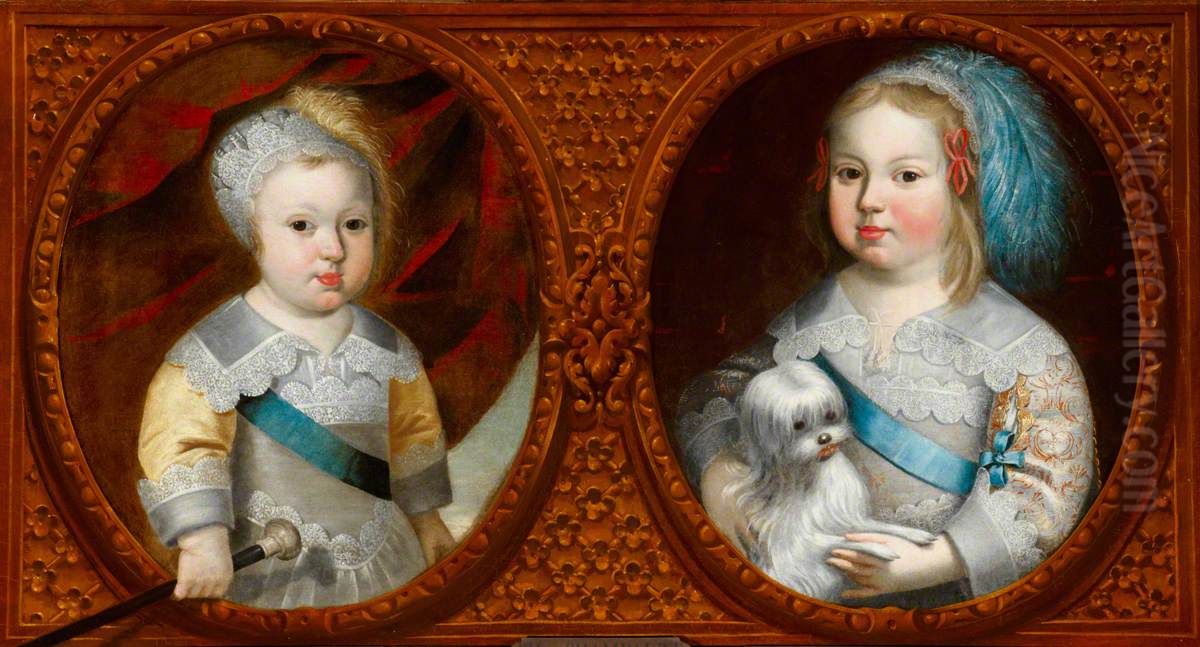 The Dauphin (later King Louis XIV, King of France (1638-1715) and Philippe, duc D'Anjou (later Philippe, duc d'Orleans (1640-1701) as children Oil Painting by Claude Deruet