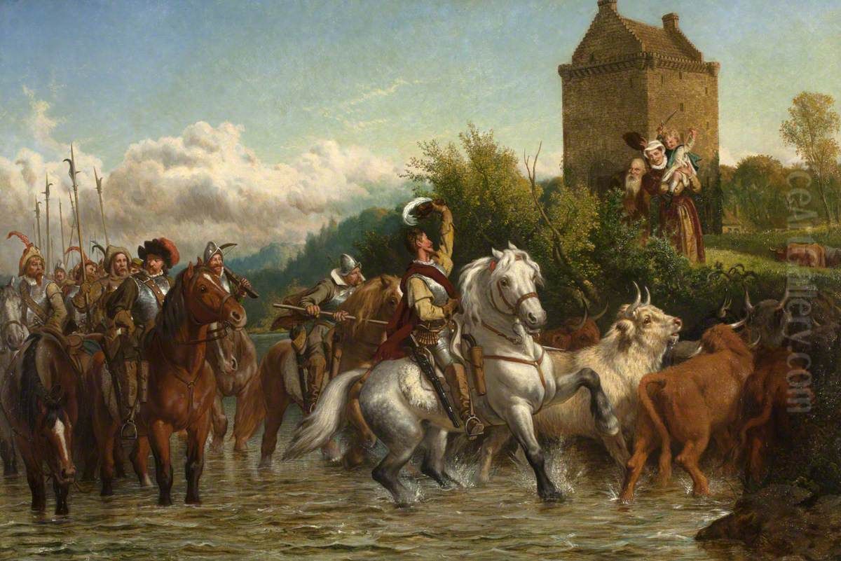 Gilnockie Tower in 1530, Dumfriesshire Oil Painting by Henry Hetherington Emmerson