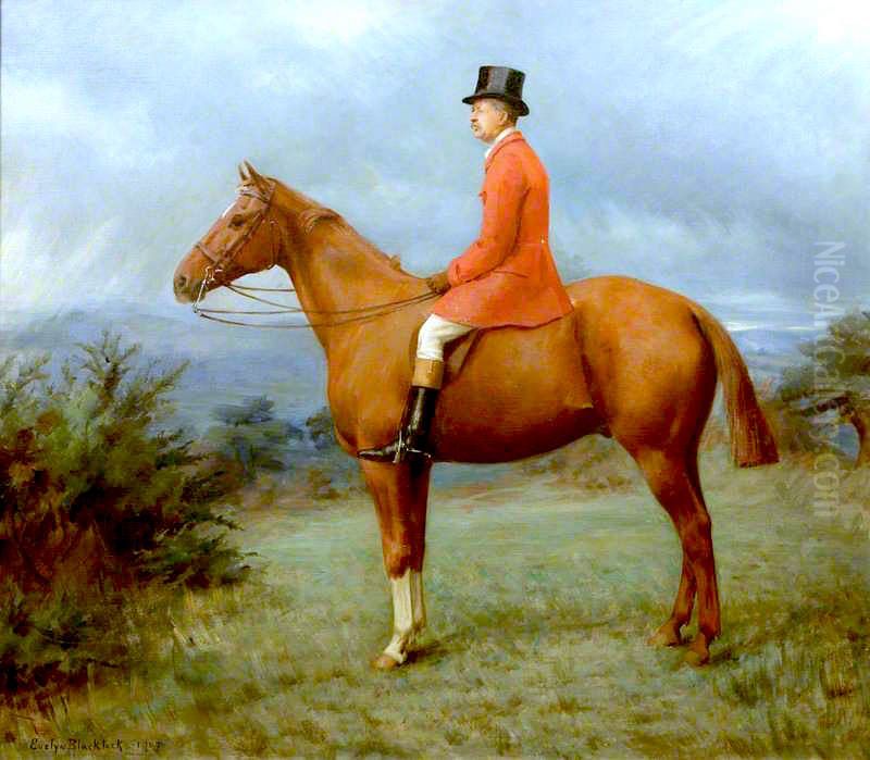 Francis Alexander Wolryche-Whitmore (1845-1927) on the Chestnut horse, 'Whitelegs' Oil Painting by Evelyn Blacklock