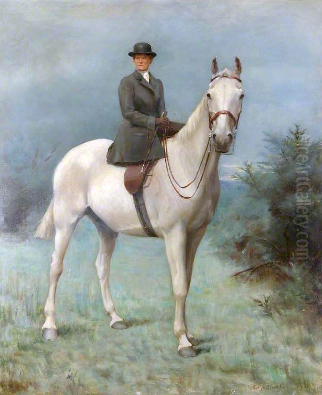 Alice Mary Darby, Mrs Francis Alexander Wolryche-Whitmore (1852-1931) on Horseback Oil Painting by Evelyn Blacklock