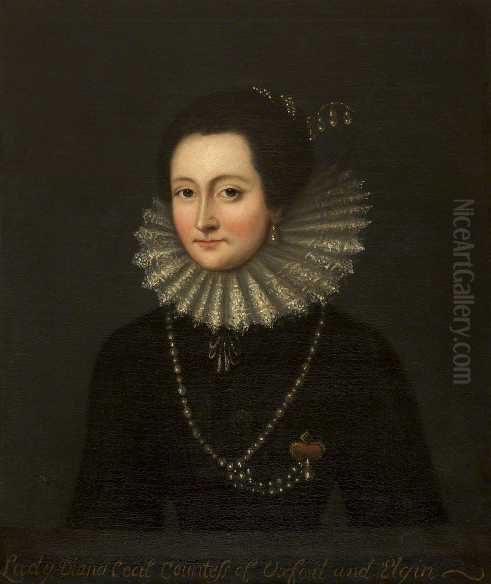 Lady Diana Cecil, Countess of Oxford and Elgin (1596 - 1654) Oil Painting by Cornelis Janssens van Ceulen