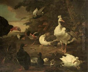 Turkey, Geese, Shelduck, and other Fowl, in a Landscape with a Stream