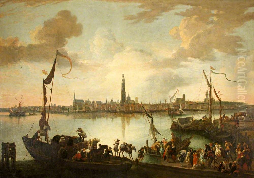 Antwerp from across the Scheldt Oil Painting by Hendrik van Minderhout