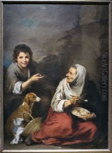 An Urchin mocking an Old Woman eating Migas