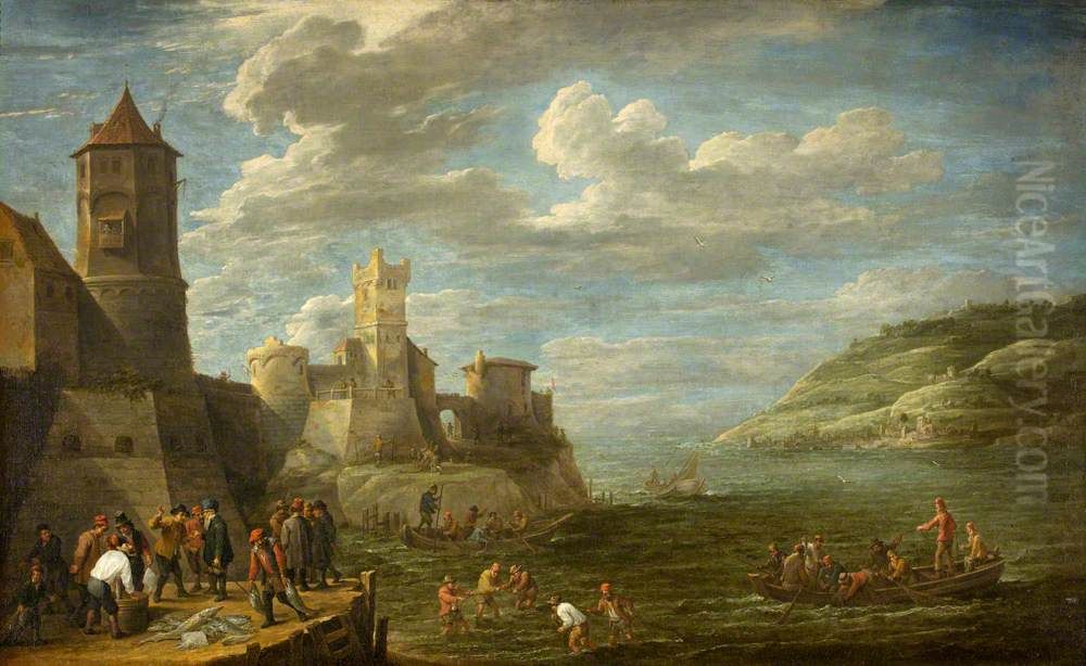 Fishermen on a Quay Oil Painting by David Teniers the Younger