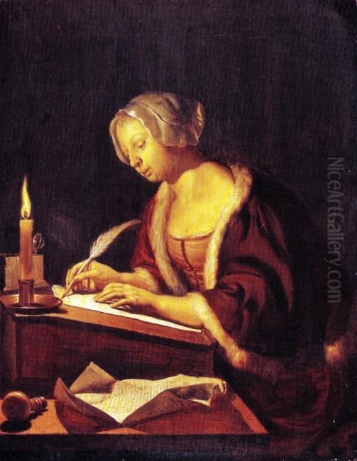 Young Woman Writing a Letter Oil Painting by Frans van Mieris