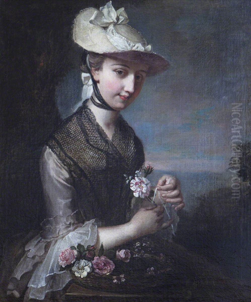 Young Woman with Roses ('Spring') Oil Painting by Philippe Mercier