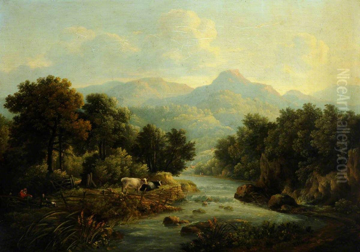 Wooded Landscape with Cows at a Riverbank Oil Painting by Patrick Nasmyth