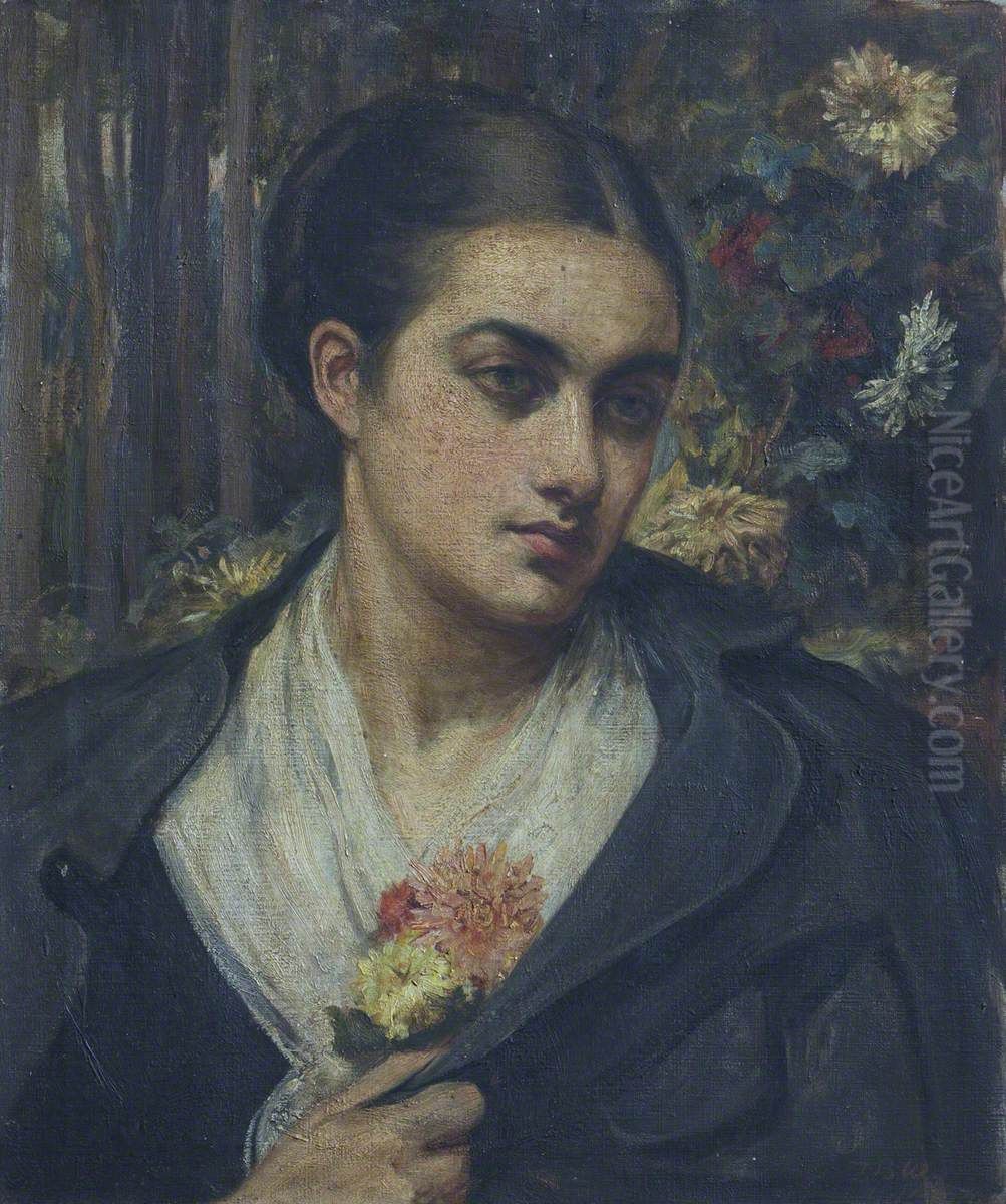 An Unknown Young Woman with a Corsage (Agatha ?) Oil Painting by Theodore Blake Wirgman