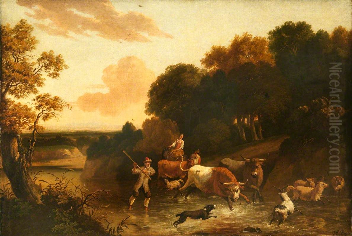 Landscape with Cattle, Sheep and Goats Oil Painting by Abraham Begeyn