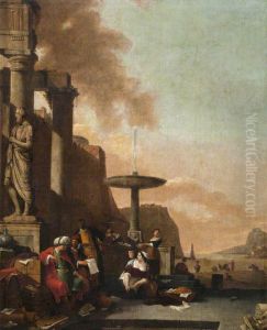 Capriccio of a Mediterranean Seaport with Orientals and an Antique Statue