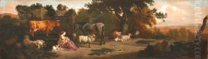 Landscape with Nursing Herdswoman, Sleeping Herdsman and a Cow, a Horse, and Sheep