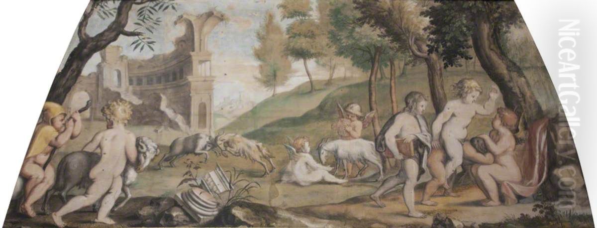 Putti and Cupids playing with Goats (after Polidoro da Caravaggio) Oil Painting by Francis Cleyn